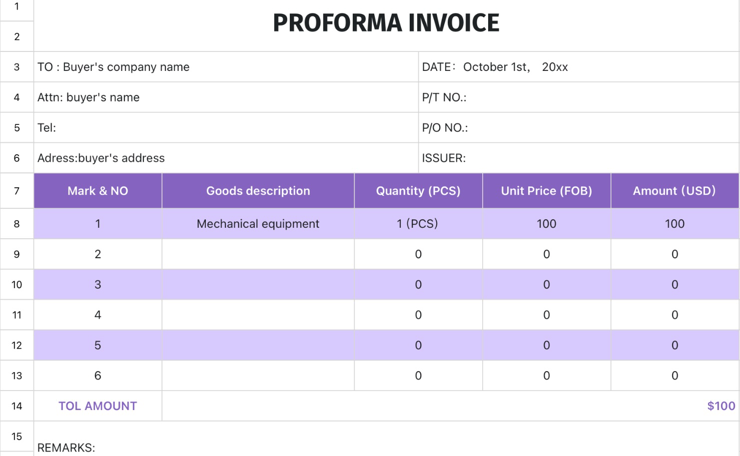 Proforma invoice